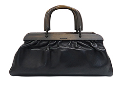 Wooden Top Handle Tote, Leather, Black, DB, 105377, 2*